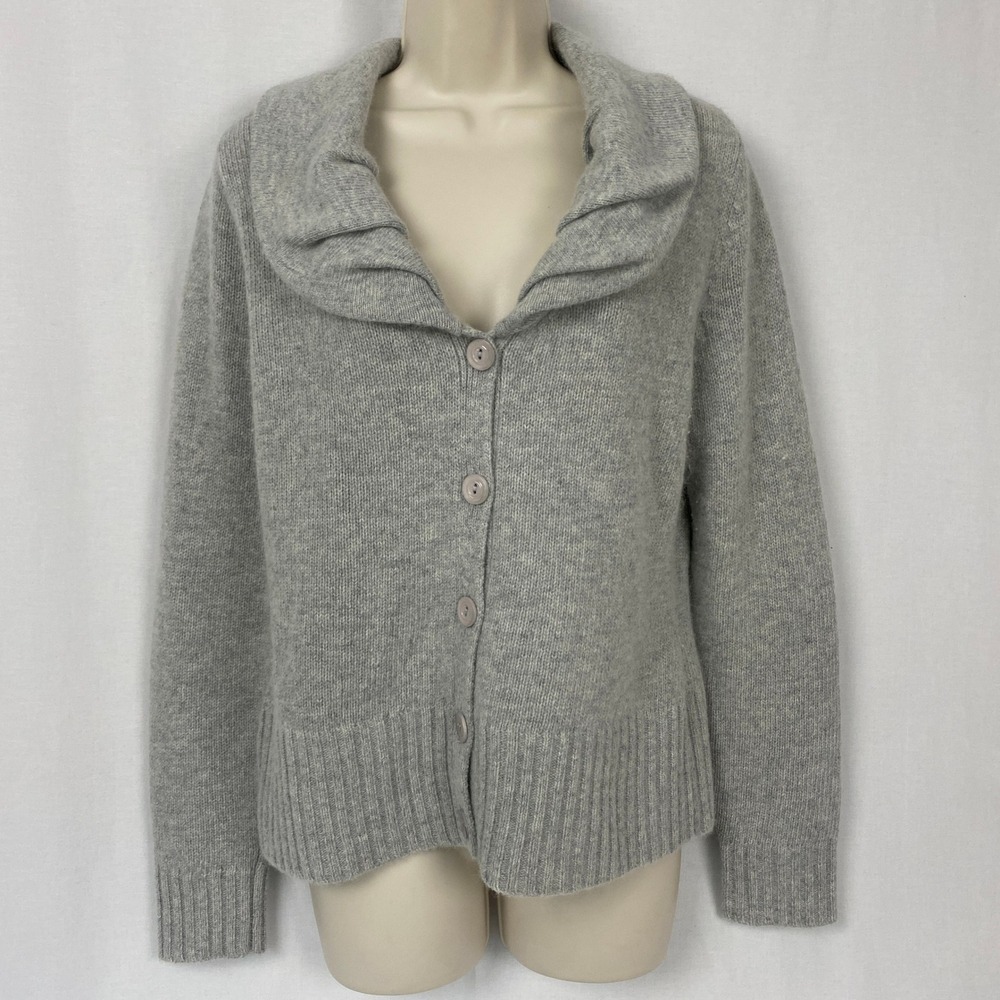 Marina Luna Cardigan Sweater Womens M Gray Lambswool Angora Shawl Collar Cozy